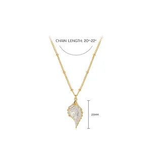 Élégant collier pendentif coquillage perle en laiton doré avec chaîne perlée 20-22 pouces
