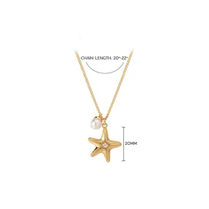 Collier avec pendentif étoile de mer dorée et perle, chaîne réglable de 20 à 22 pouces