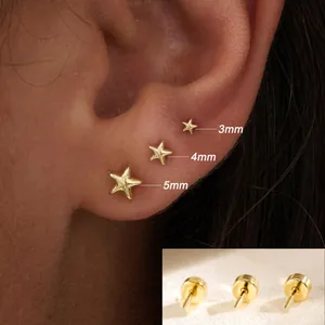 Polished gold plated star stud earrings set in 3mm, 4mm, and 5mm sizes for women