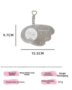 Detail showing 70mm angel wing badge holder with heart buckle and silver glitter finish