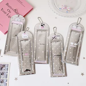 Mirror acrylic photocard holder charms with silver ball chains and cute cartoon designs
