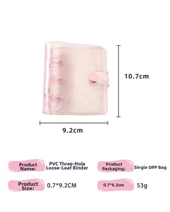 Pink glitter PVC mini 3-ring binder notebook cover with snap closure and dimensions