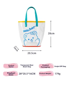 Cartoon bear PVC jelly beach bag showing 28x20.5x16cm dimensions and product specs