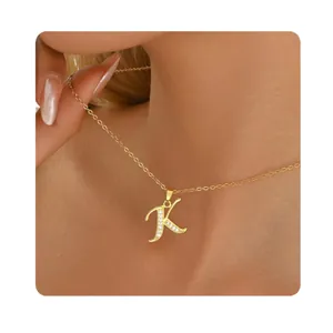 Elegant 18k gold plated brass necklace with a zircon-encrusted letter K pendant