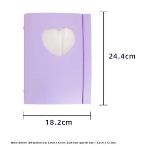 A5 paarse matte fotoalbum binder met hartuitsparing en afmetingen 24,4x18,2cm detailweergave