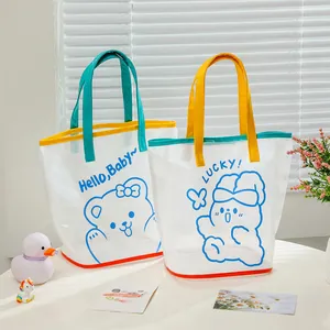 Cute Cartoon Bear Rabbit PVC Transparent Tote Bag Large Capacity Waterproof Beach Handbag For Student Travel Girls Women