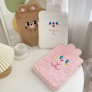 Plush 11 inch tablet sleeve with cartoon bear and rabbit embroidery for winter