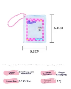 Detail view of 2-inch mini transparent photo album with pink checkered Barbie design