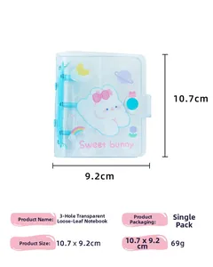 3-hole transparent binder featuring sweet bunny design with 10.7 x 9.2cm product dimensions