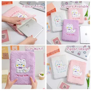 Custodia per iPad in peluche a forma di gatto con fodera antiurto e ricami carini