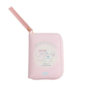Cute pink cartoon puppy coin purse with wristlet strap and Sweet Candy printing