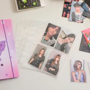 Pink butterfly photocard binder with 4-pocket sleeves and clear 50-piece protective film