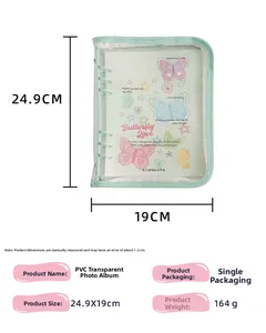 Album A5 con motivi a farfalla che mostra dimensioni 24,9x19cm e peso di 164g