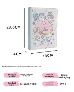 Detailed view of the A5 cartoon binder dimensions: 23.6x18x4cm with elastic strap