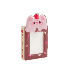 Cartoon dog puppy themed mini photo album for idol photocards in brown and pink color