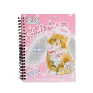 Retro Japanese spiral notebook featuring a cute pink cat angel cover design
