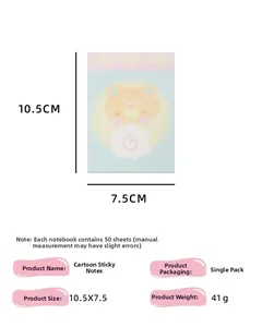 Cartoon sticky notes 50 sheets 10.5x7.5cm pink and blue bear design memo pad