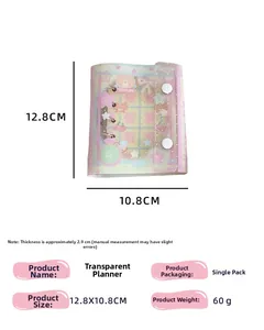 Detail view of mini transparent PVC loose-leaf notebook with dimensions 12.8x10.8x2.9cm