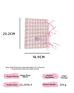 Pink checkered fabric A5 album size details 23.2x18.9x4.3cm with cute ribbon bows