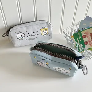 Astuccio in tela con gatto dei cartoni animati e cerniera grande in due colori vivaci