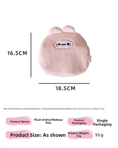 Dimensions détaillées de la trousse de maquillage rose en peluche avec broderie fine