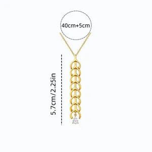 Elegant multi-layer brass gold necklace with leaf pendant and water-drop crystal stone