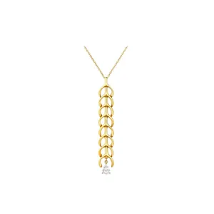 Layered gold-plated necklace with hollow weave pendant and pear-cut white zircon stone
