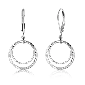 Eleganti orecchini a doppio cerchio in argento S925 con texture sfaccettata a diamante