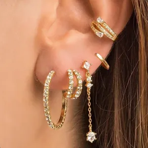 Elegant gold-plated brass tassel earrings set with sparkling zircon stones for women