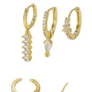 Elegant 18K gold plated brass tassel hoop earrings set with sparkling zircon stones