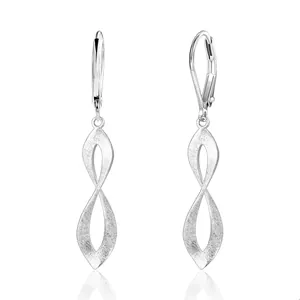 Elegant silver-tone brass infinity drop earrings with a brushed metallic finish