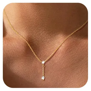 Elegante Messing 14k Verguld Zirkonia Kunstparel Hanger Halsketting Voor Dames Minimalistisch Sierlijke Sleutelbeinketting Sieraden Cadeau