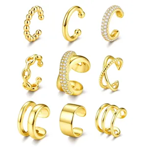 Vintage Brass 14K Gold Plated Zirconia Earring Collection For Women Geometric Ear Cuffs Heart Butterfly Star Tassel Jewelry