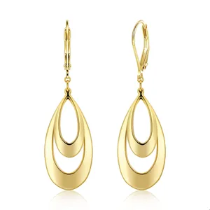 Elegant 18K gold plated brass teardrop earrings with double layer hollow design