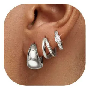 Fashion Copper Water Drop Hoop Earrings For Women Gold Silver Plated Cubic Zirconia Stackable Geometric Earring Jewelry