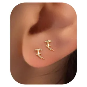 Vergoldete Messing Tierform Ohrstecker Mit Edelstahl Stift Hai Drache Palme Für Damen Mode Schmuck
