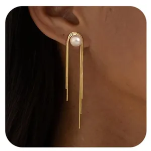 Orecchini Pendenti Lunghi con Nappina in Ottone Placcato Oro Reale Con Accento di Künstliche Perle Fiori Strass Perno in Acciaio Inossidabile Gioielli Donna