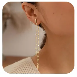 Eleganti orecchini lunghi a nappa dorati con barre metalliche e design a frange sottili