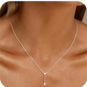 Collier Lariat en Y en Cuivre Plaqué Or 14K Zirconium Pendentif Croix et Barre Chaîne Réglable Bijoux de Mode pour Femme Cadeau