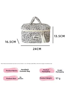 Black and white ink splatter makeup bag dimensions 24x13.5x16.5cm with handle