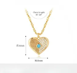Dimensions du pendentif cœur avec incrustation turquoise et cristaux de zircone