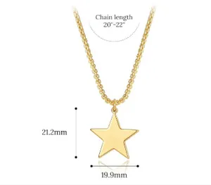 Détail du pendentif étoile dorée avec dimensions 21,2mm x 19,9mm sur fond blanc pur