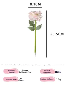 Detail of pink carnation ballpoint pen showing 25.5cm height and stem design