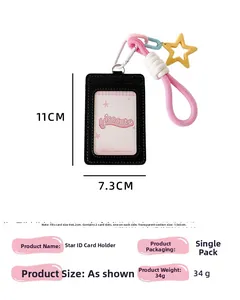 Detailed view of 11x7.3cm double card holder with pink rope and star pendant charm