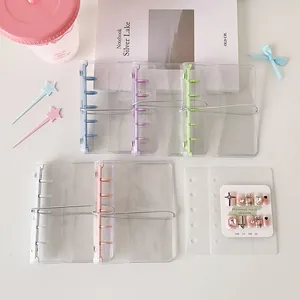 Transparent PVC binder organizers in five pastel colors with elastic bands for nail art storage