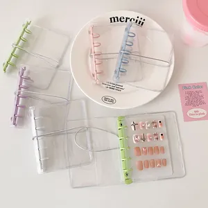 Mini transparent PVC 3-ring binder for press-on nails in various pastel colors