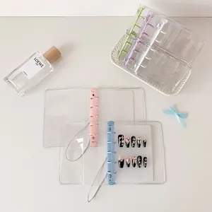 Portable transparent PVC binder for press-on nails storage with colorful loose-leaf rings