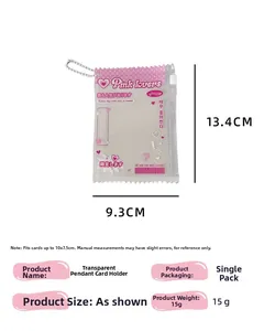 Pink PVC zipper card holder with bead chain and dimensions 13.4x9.3cm for photo cards