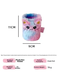 Detailed size specifications of the gradient plush cat pencil holder, 11x9cm dimensions