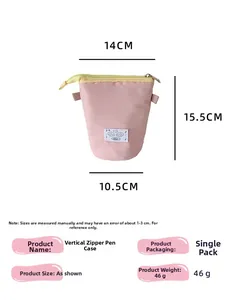 Spécifications détaillées de taille pour une trousse verticale en tissu rose avec mesures